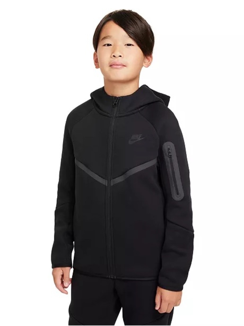Nike Tech Kids Black Hooded Full-Zip Jacket with Subtle Logo